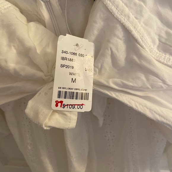 Blue Blush ruffled crocheted cropped white jumpsuit. New with tags! Beautiful - Picture 2 of 5